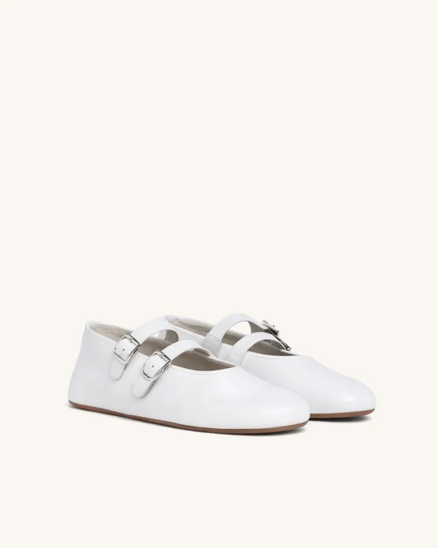 Emma Double Strap Flats – White made by JW PEI