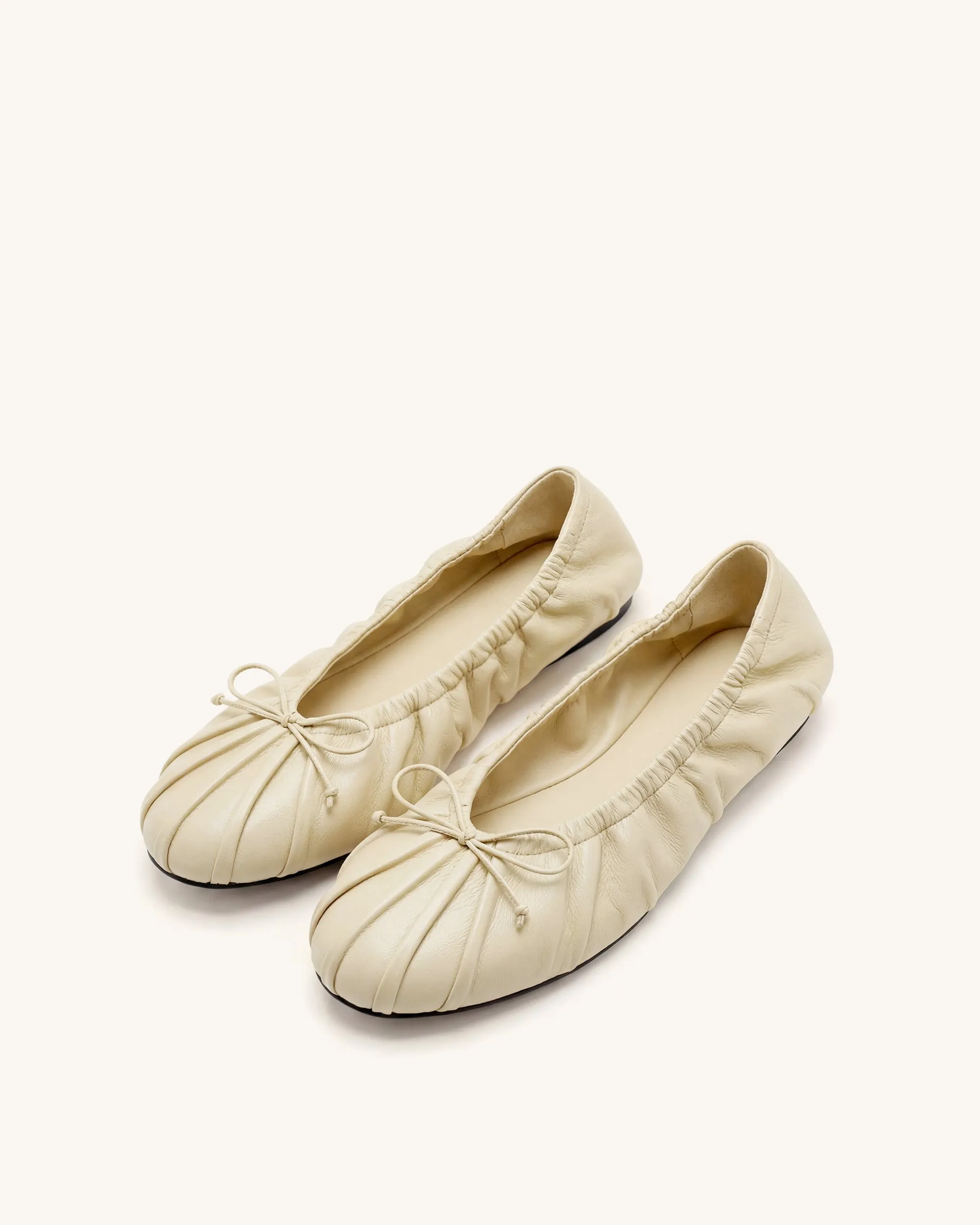 Elara Ruched Drawstring Ballet Flats - Beige sold by JW PEI
