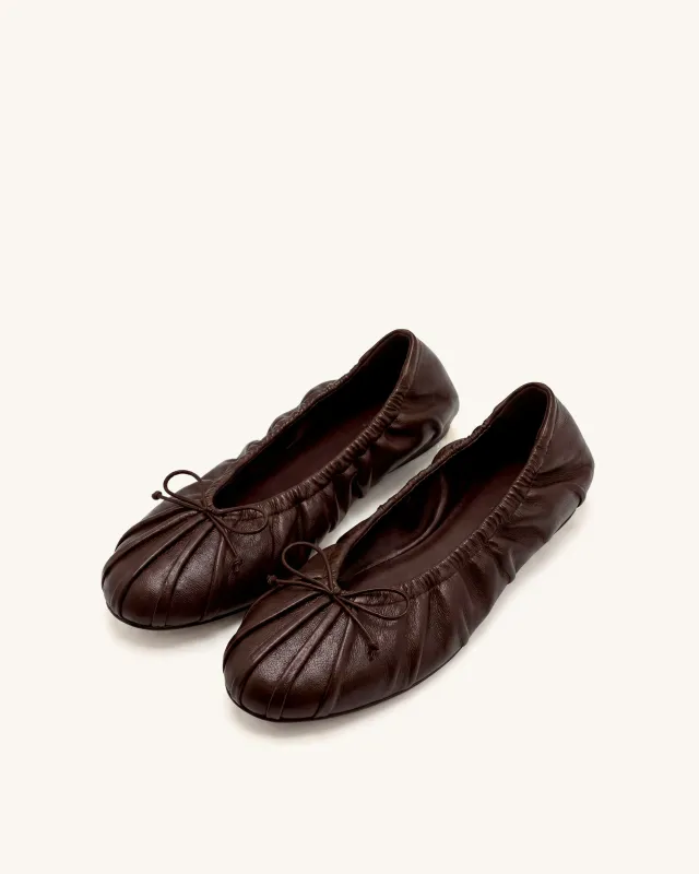 Elara Ruched Drawstring Ballet Flats - Deep Burgundy made by JW PEI