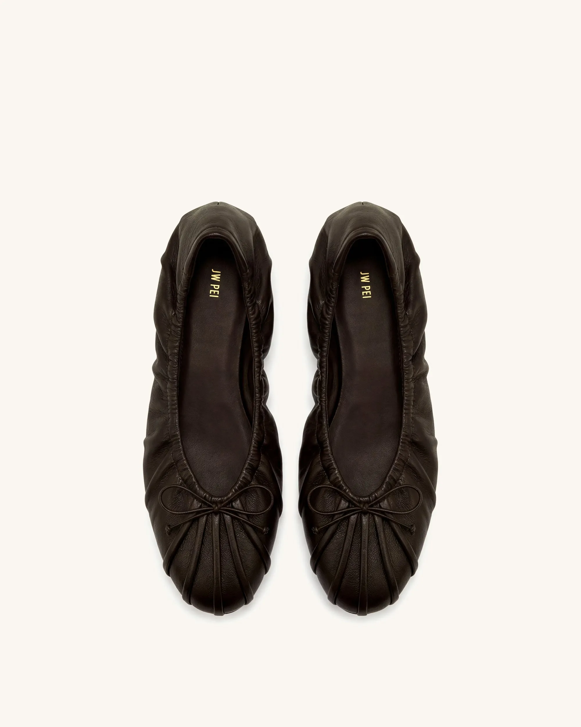 Elara Ruched Drawstring Ballet Flats - Dark Brown sold by JW PEI product image thumbnail 2