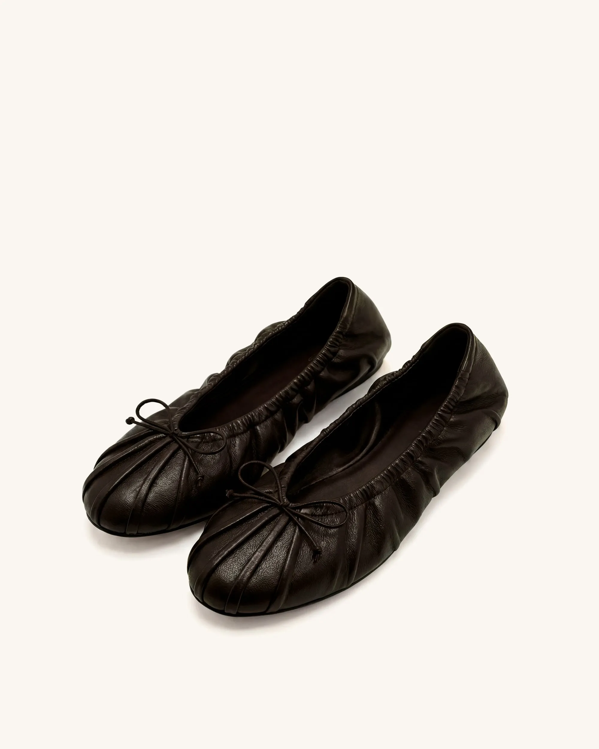 Elara Ruched Drawstring Ballet Flats - Dark Brown sold by JW PEI