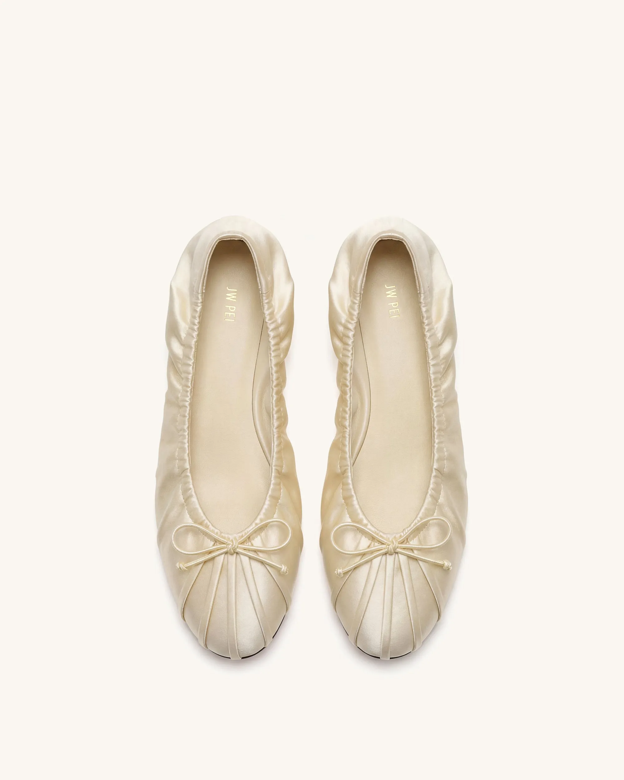 Elara Ruched Drawstring Satin Ballet Flats - Beige sold by JW PEI product image thumbnail 2