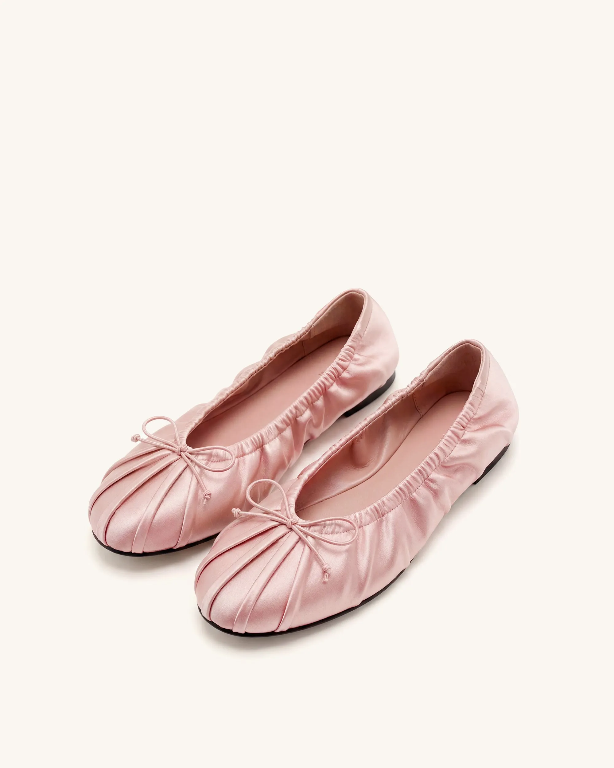 Elara Ruched Drawstring Satin Ballet Flats - Pink sold by JW PEI