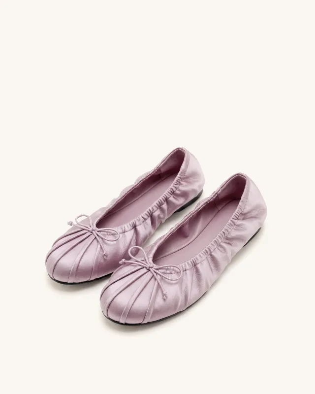 Elara Ruched Drawstring Satin Ballet Flats - Purple made by JW PEI
