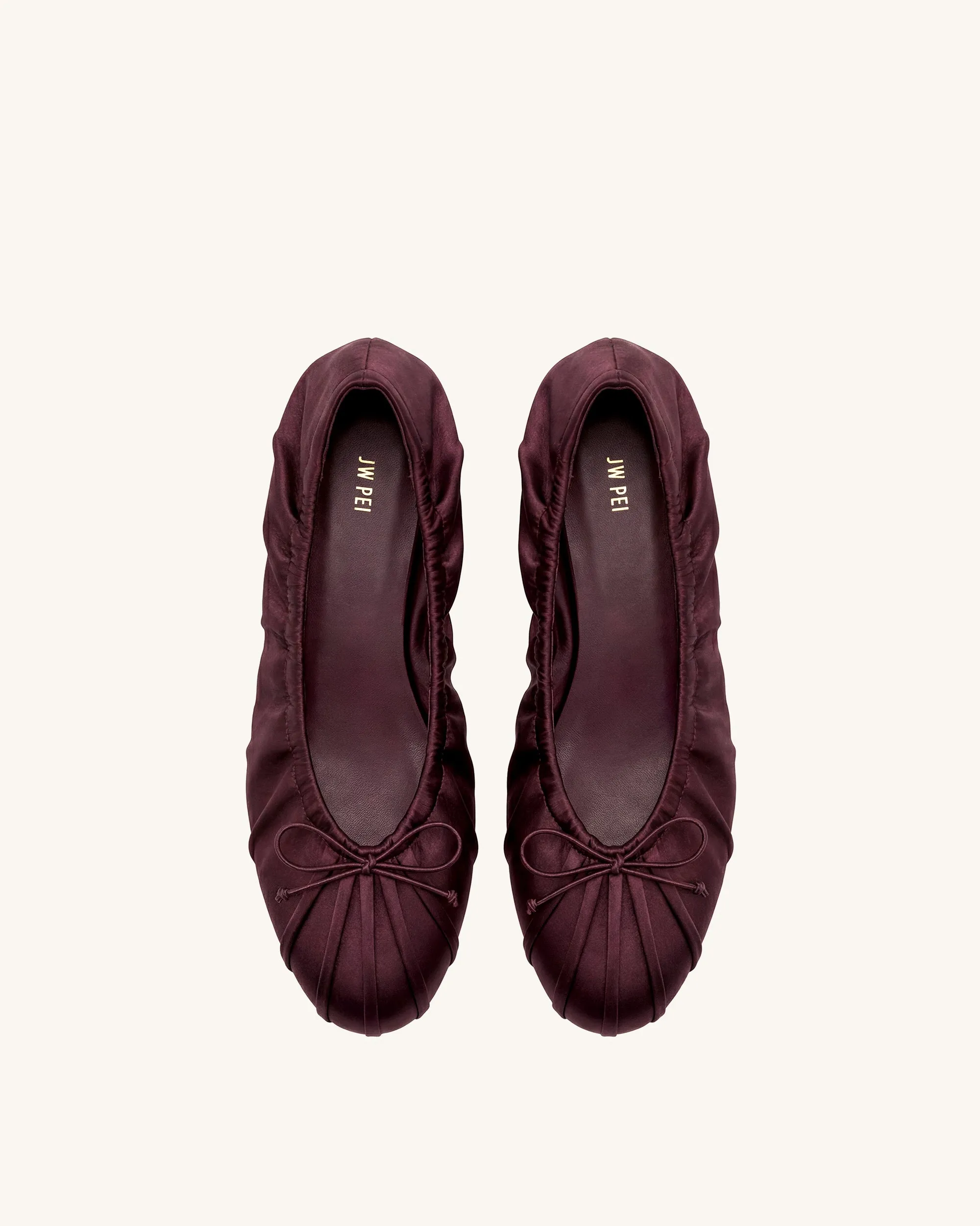 Elara Ruched Drawstring Satin Ballet Flats - Burgundy sold by JW PEI product image thumbnail 2