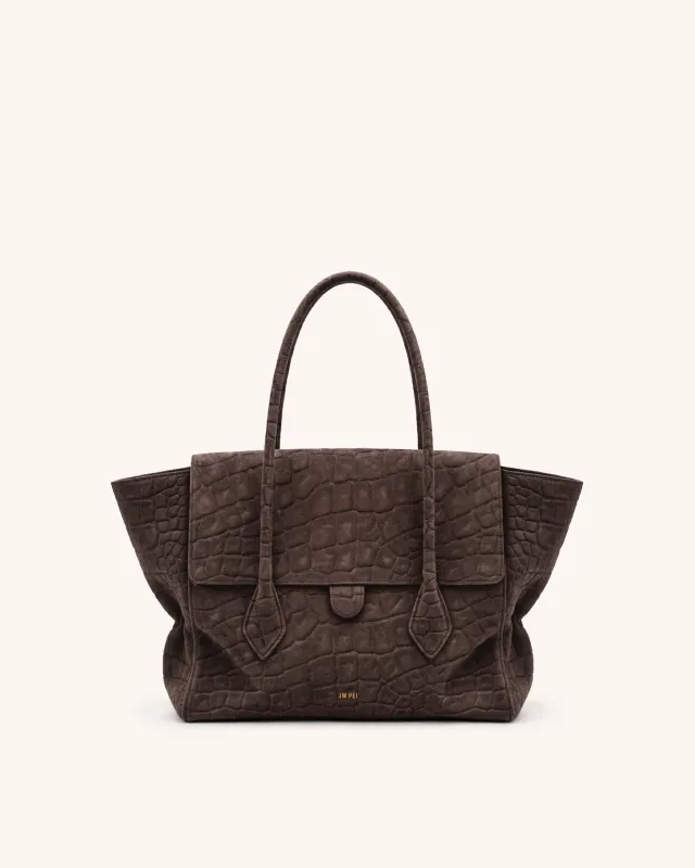 Mara Croc-Embossed Faux Suede Tote - Brown made by JW PEI