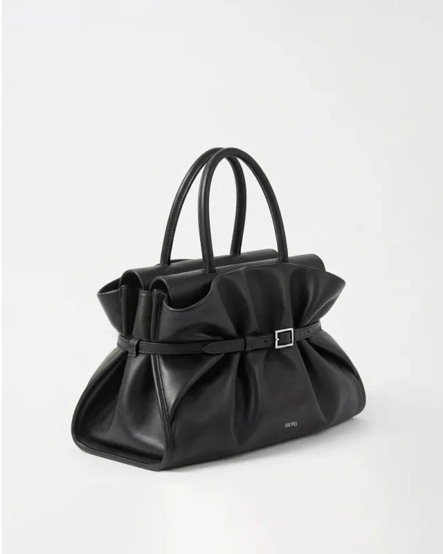 Ruched Belt Satchel - Black made by JW PEI