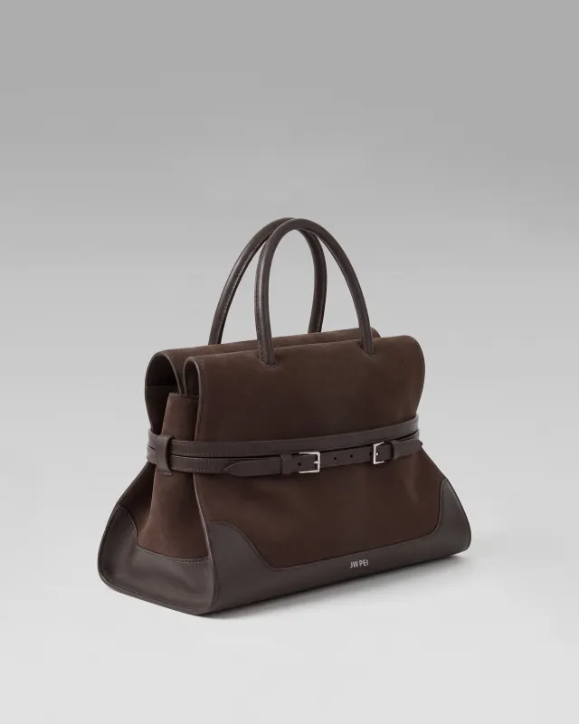 Faux Suede Belted Tote Bag - Brown made by JW PEI