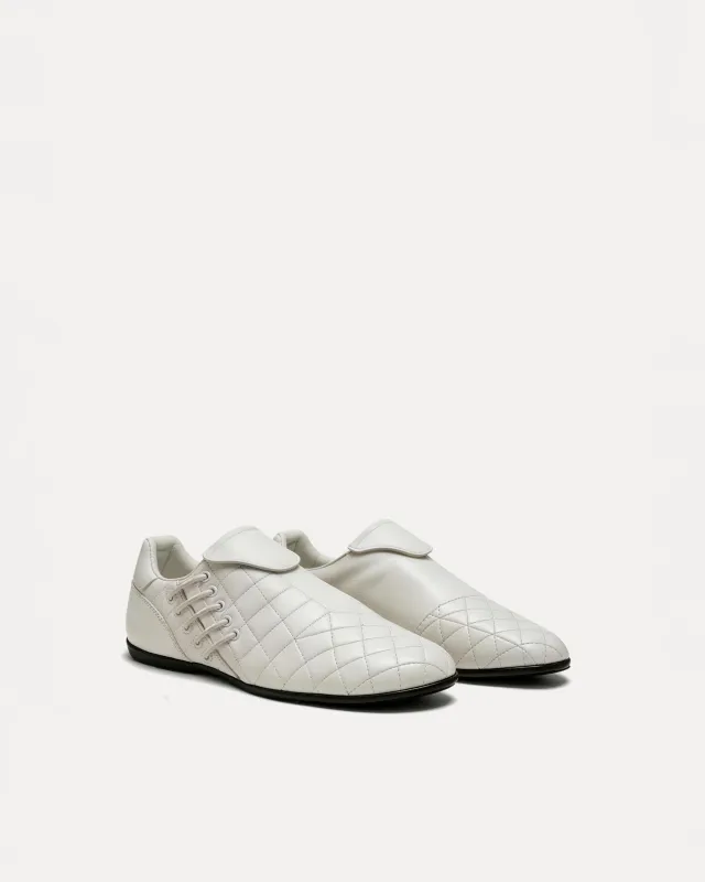 Elise Quilted Lace-Up Flats – White made by JW PEI