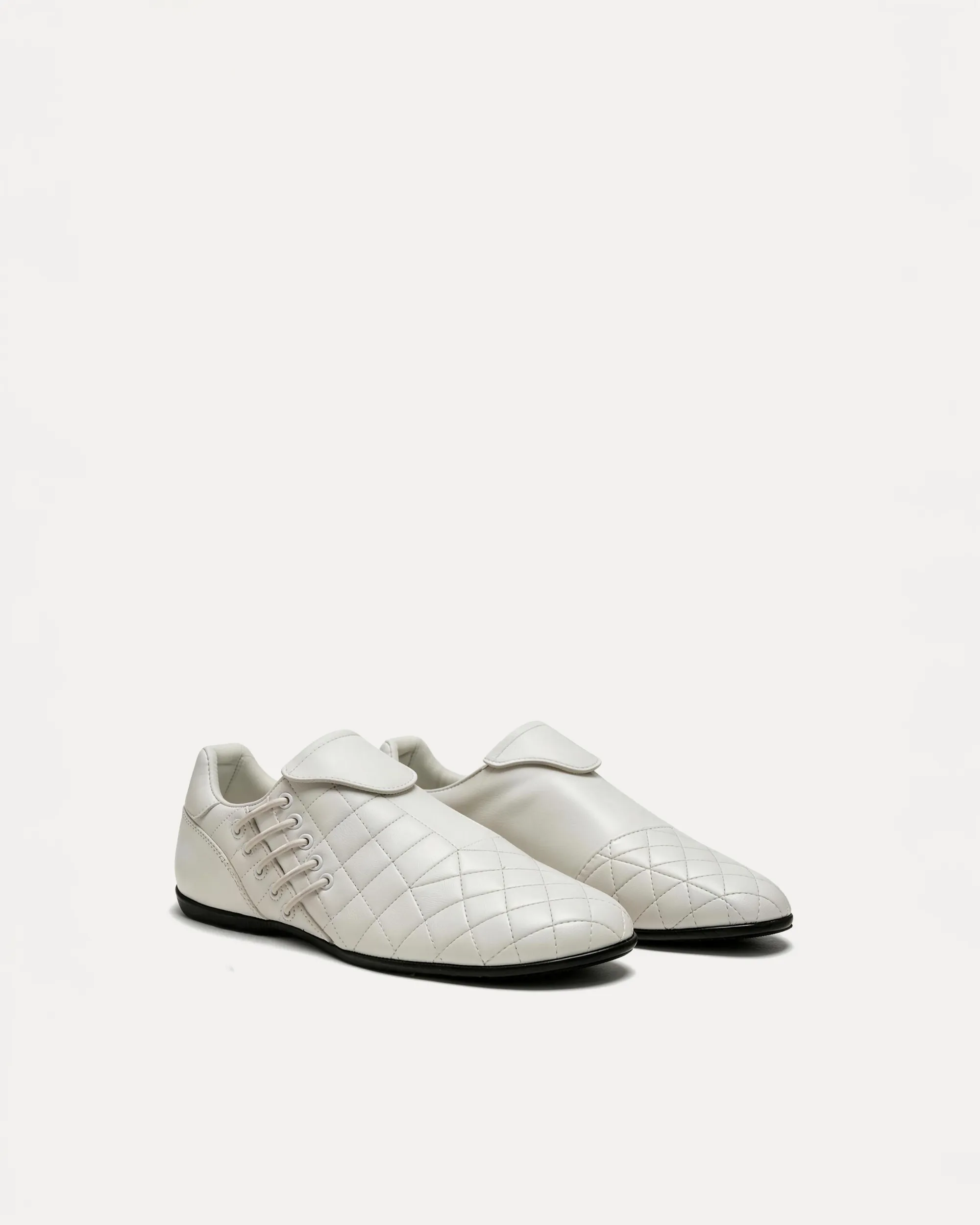 Elise Quilted Lace-Up Flats – White sold by JW PEI