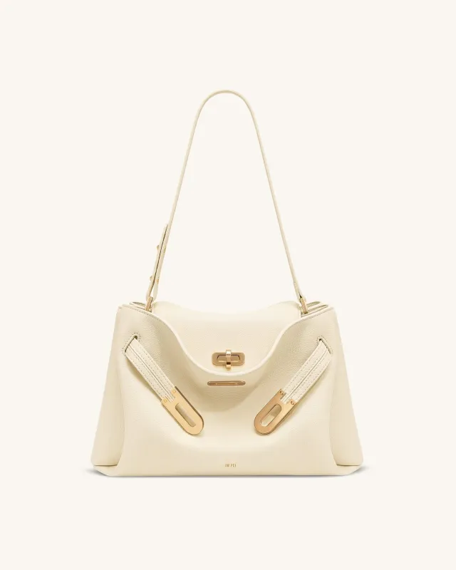 Rhea Pebbled Double Buckle Shoulder Bag - White made by JW PEI