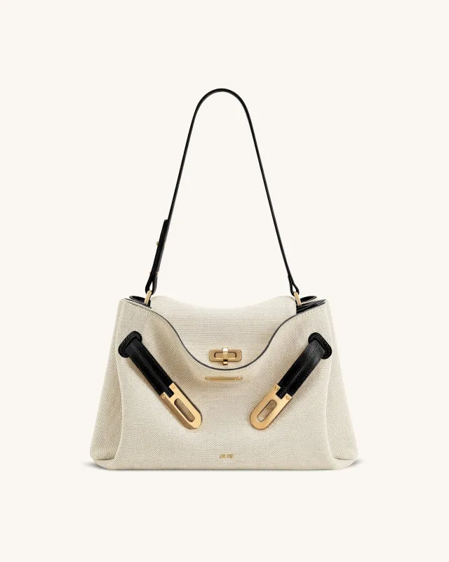 Rhea Double Buckle Shoulder Bag - Black Canvas made by JW PEI