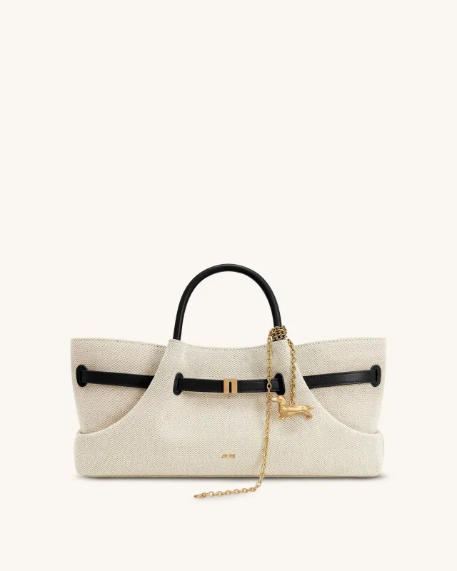 Maeve Dachshund Metal Charm Tote Bag - Black Canvasa made by JW PEI