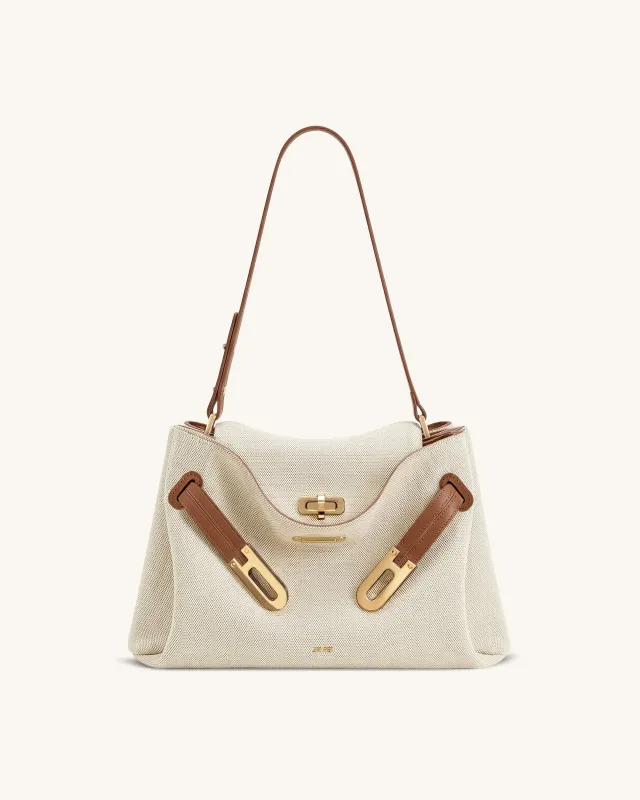Rhea Double Buckle Shoulder Bag - Brown Canvas made by JW PEI