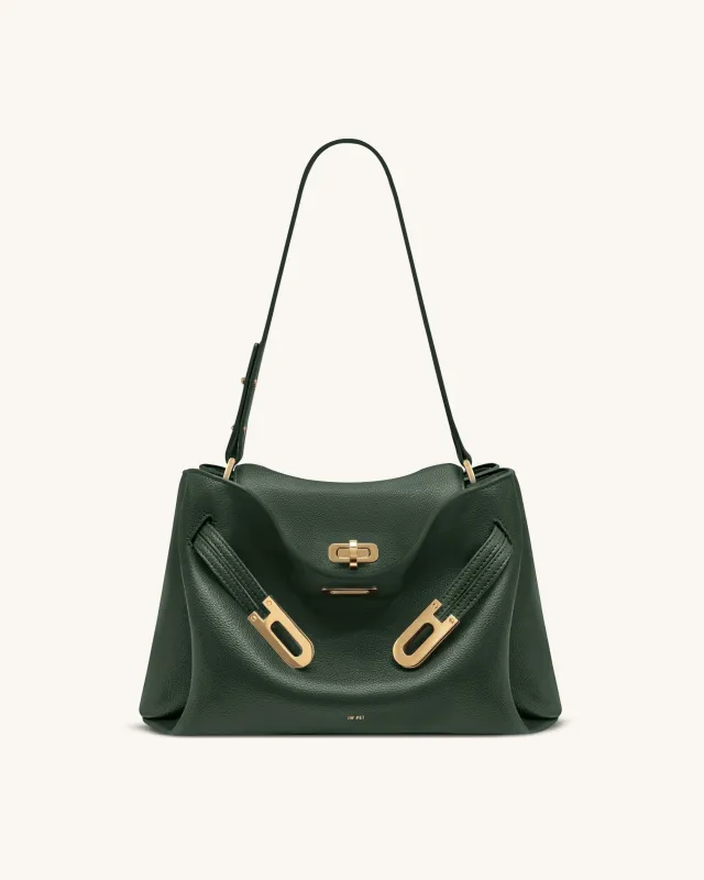 Rhea Pebbled Double Buckle Shoulder Bag - Green made by JW PEI