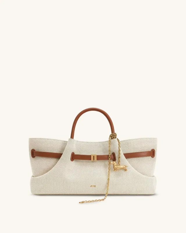 Maeve Dachshund Metal Charm Tote Bag - Brown Canvas made by JW PEI