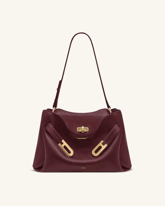 Rhea Pebbled Double Buckle Shoulder Bag - Dark Burgundy made by JW PEI