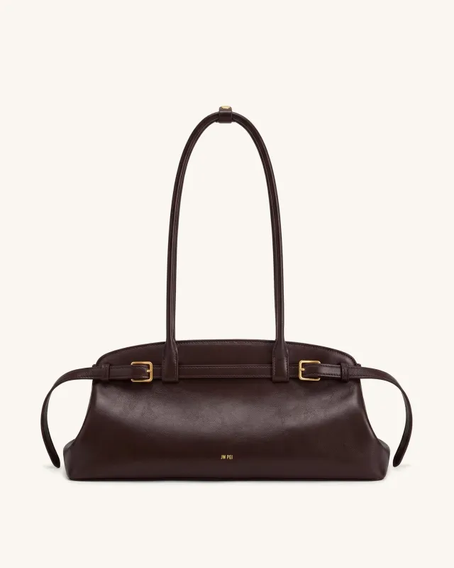 Arden Belt Detail East-West Shoulder Bag - Dark Brown made by JW PEI
