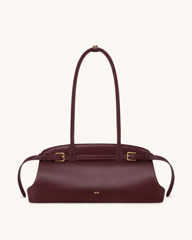 Arden Belt Detail East-West Shoulder Bag - Burgundy made by JW PEI