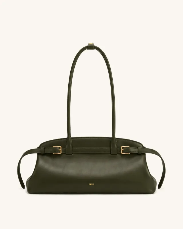 Arden Belt Detail East-West Shoulder Bag - Olive Green made by JW PEI