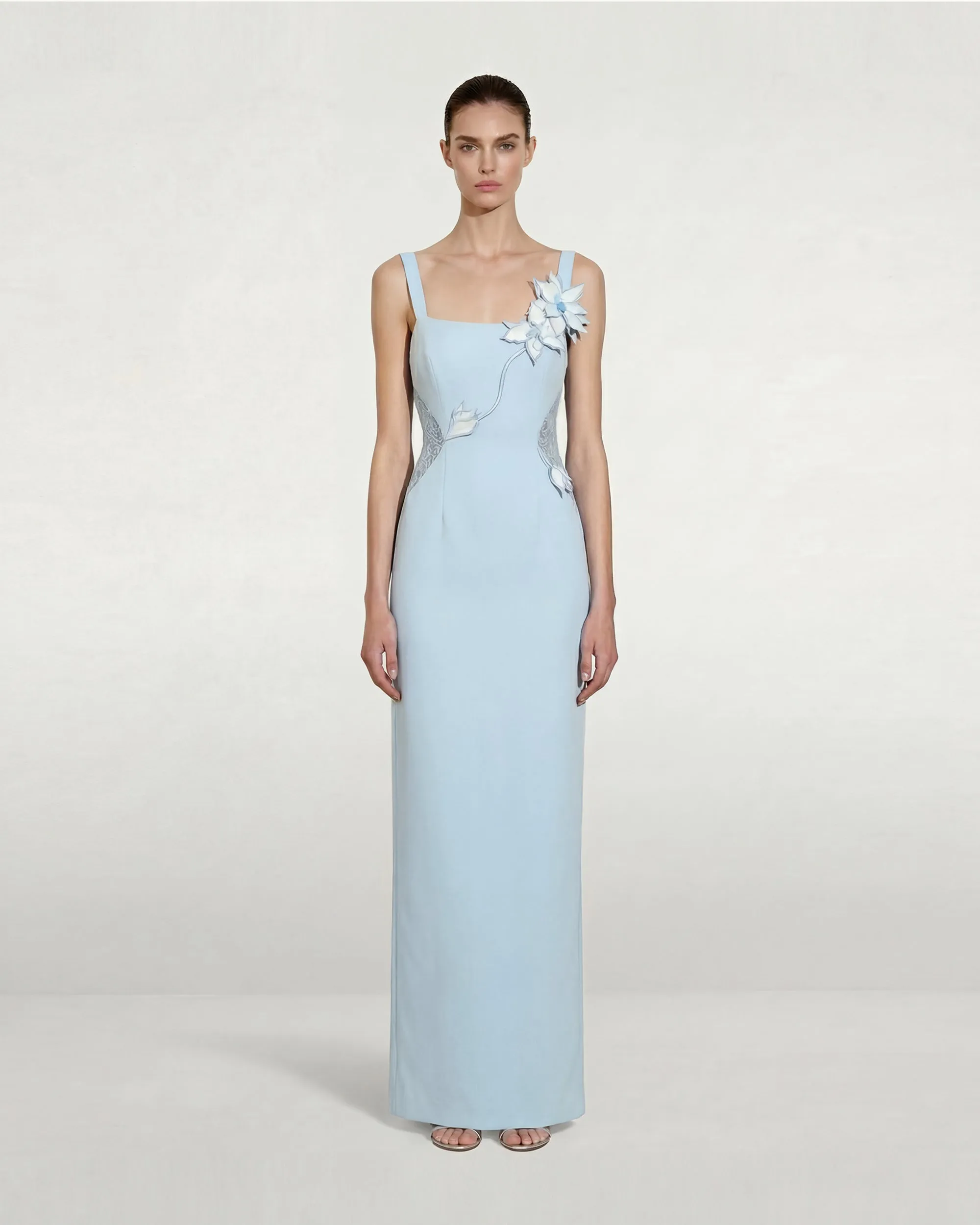 Floral Appliqué Lace Panel Maxi Dress - Light Blue sold by JW PEI