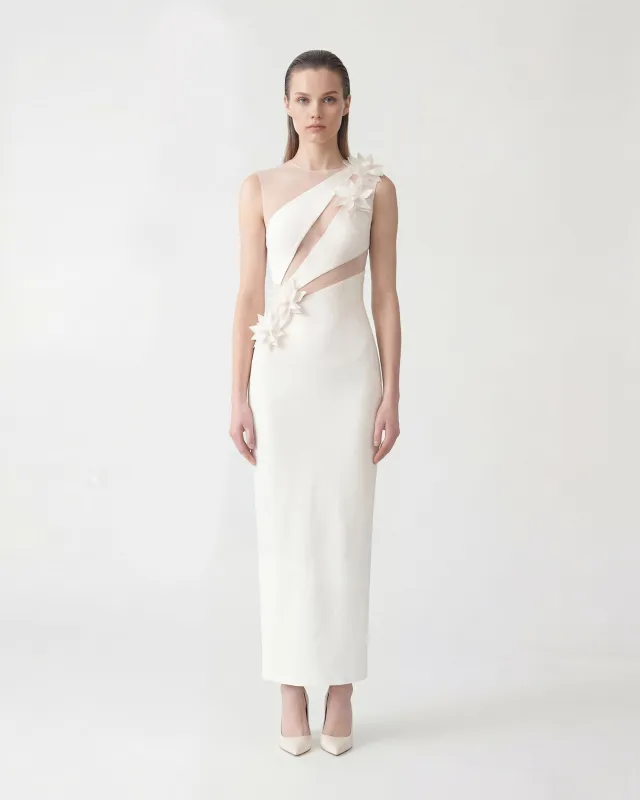 Floral Appliqué Cutout Maxi Dress - White made by JW PEI