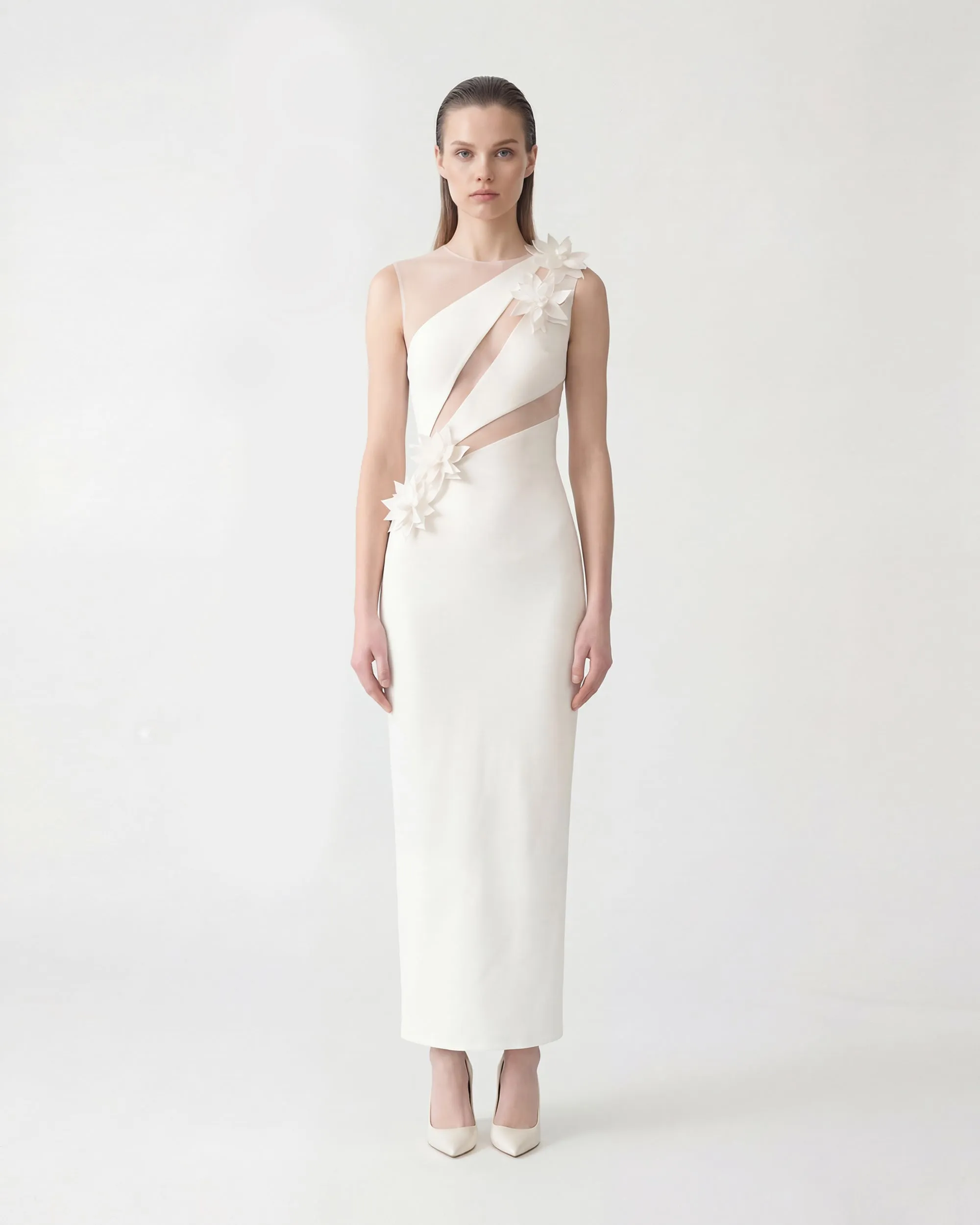 Floral Appliqué Cutout Maxi Dress - White sold by JW PEI