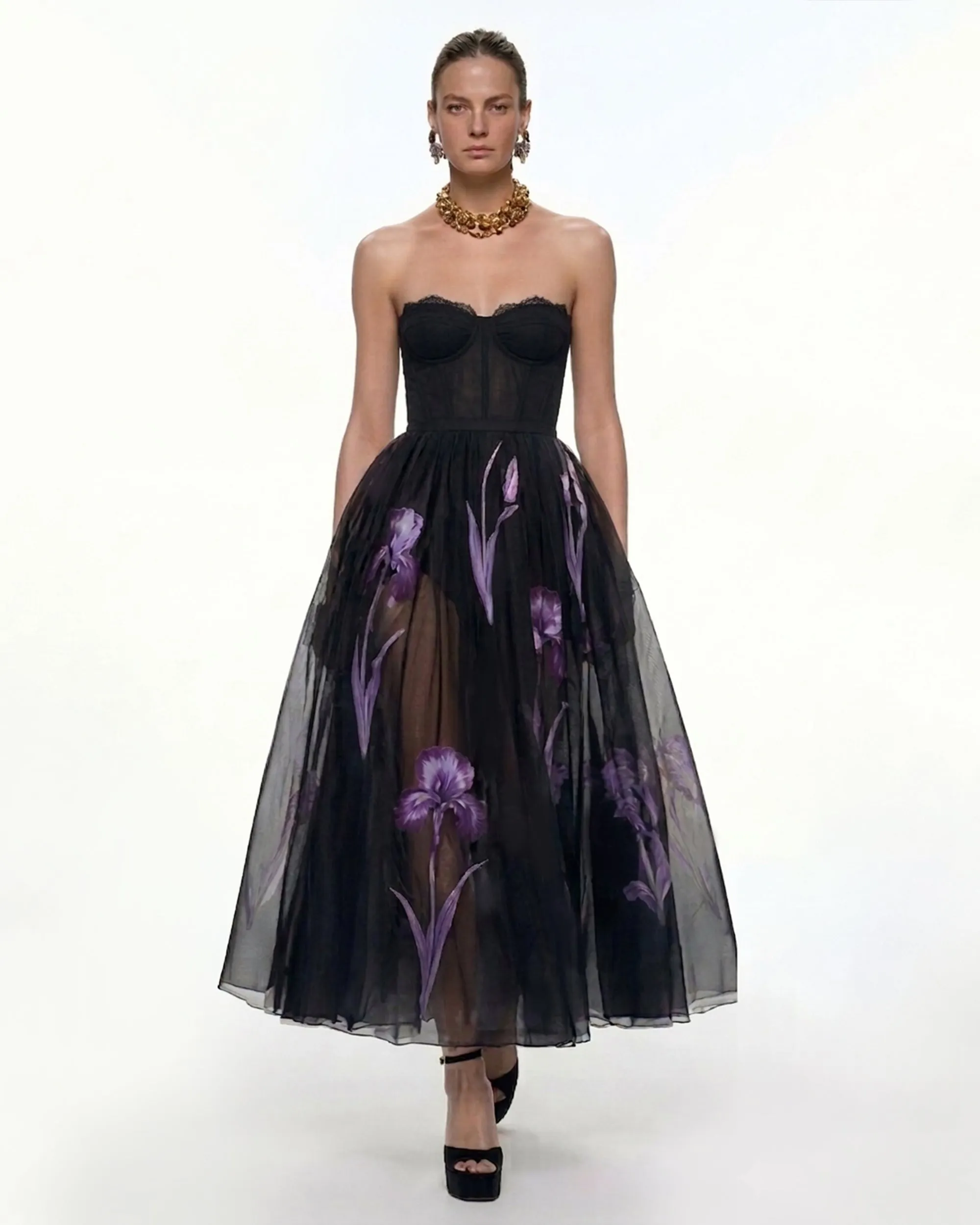 Floral Mesh Strapless Dress - Black sold by JW PEI