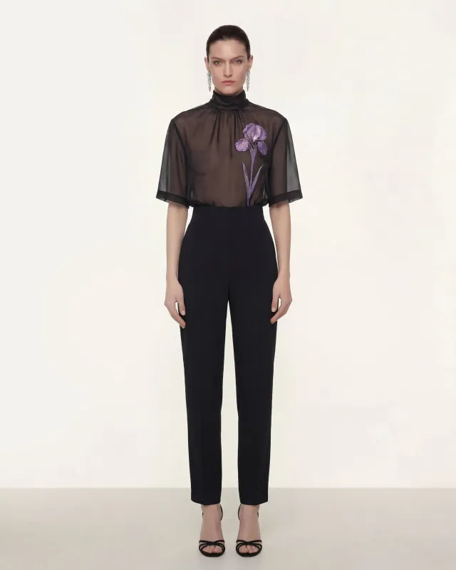 Sheer Floral Print Blouse - Black made by JW PEI