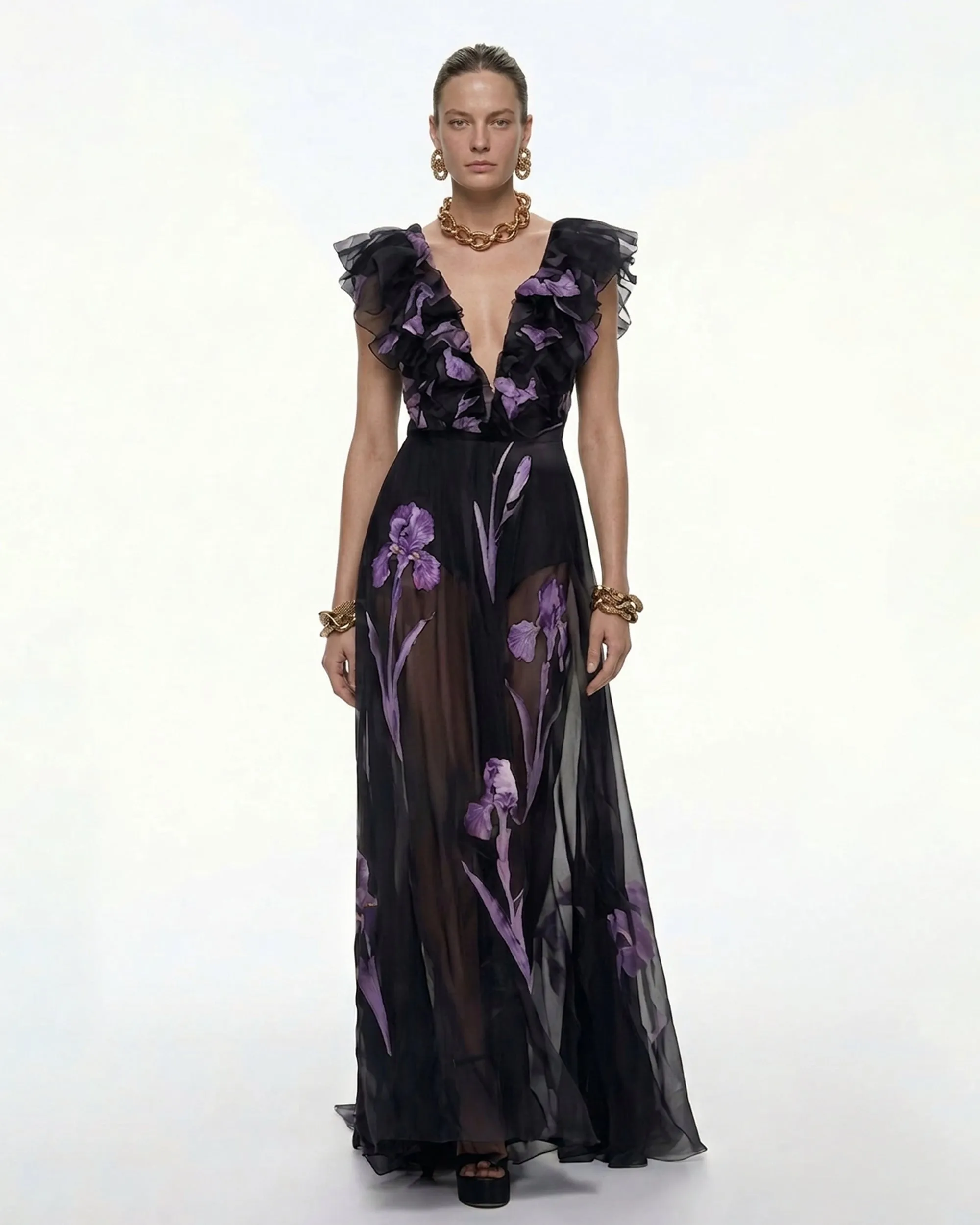 Ruffled Floral Maxi Dress - Black sold by JW PEI