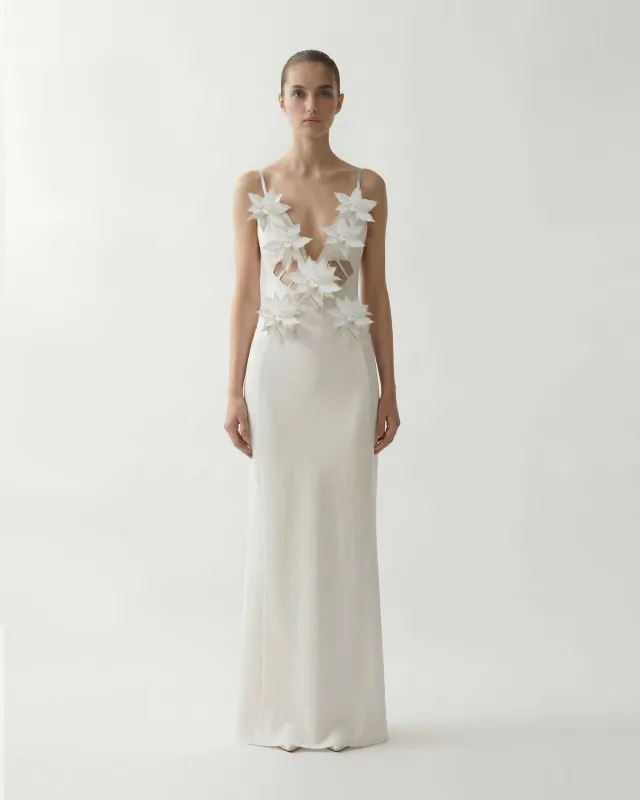 Floral Appliqué Maxi Dress - White made by JW PEI