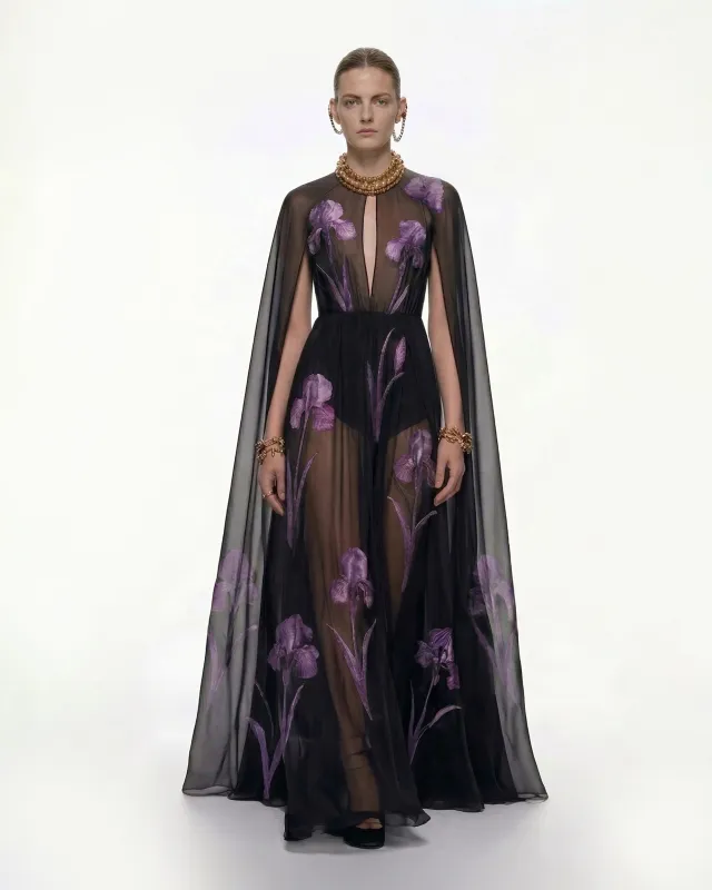 Floral Sheer Maxi Dress - Black made by JW PEI