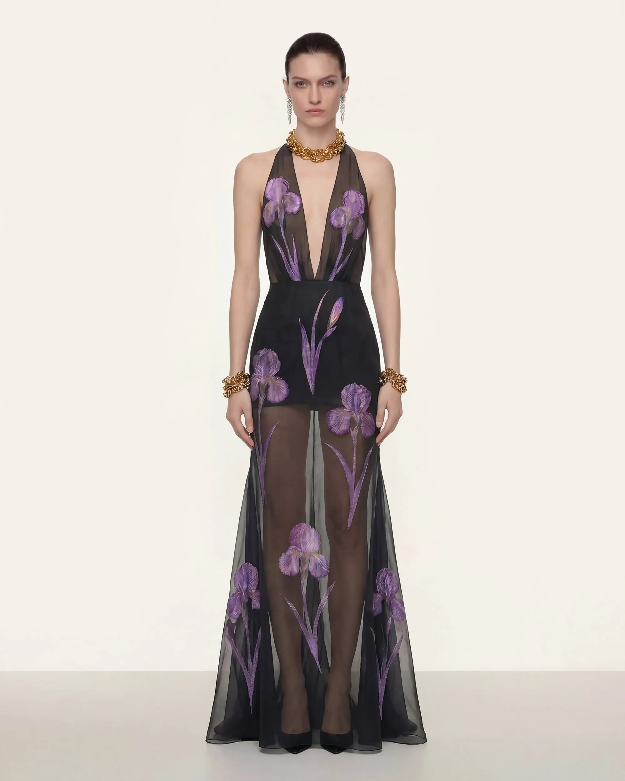 Sheer Floral Halter Maxi Dress - Black sold by JW PEI