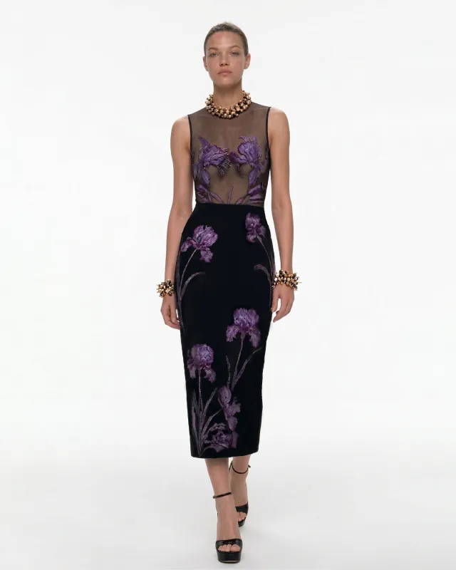 Sheer Floral Print Paneled Dress - Black made by JW PEI