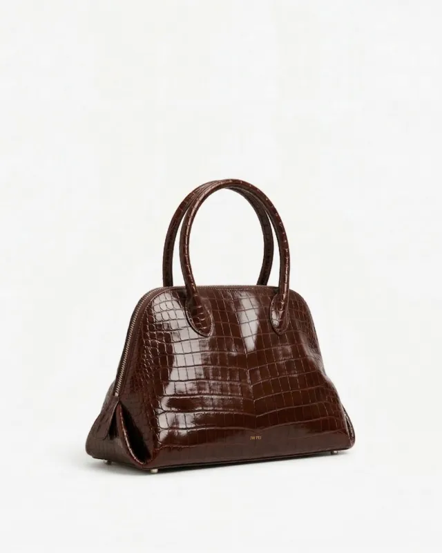 Croc-Embossed Top Handle Bag - Brown made by JW PEI