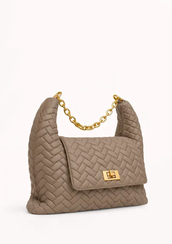 Ava Woven Shoulder Bag - Taupe made by JW PEI