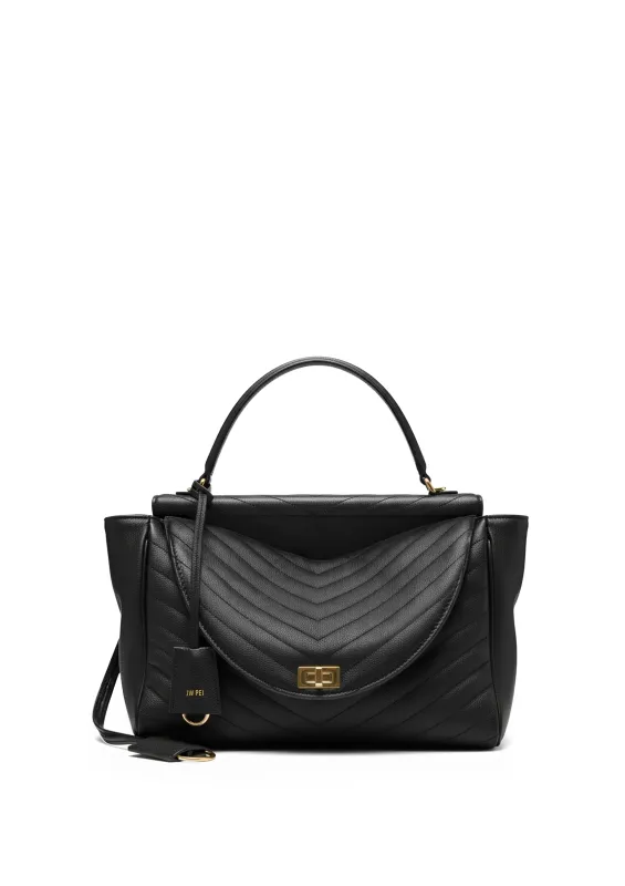 Aria Quilted Top Handle Bag - Black made by JW PEI