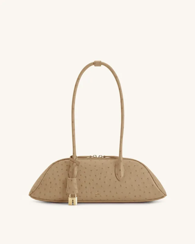Zora Faux Ostrich Pattern Shoulder Bag - Brown made by JW PEI