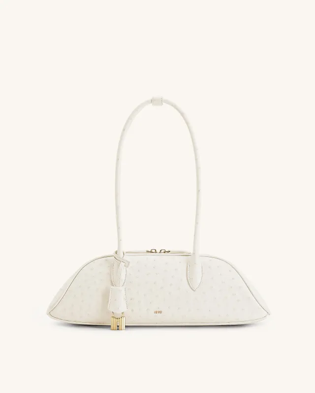 Zora Faux Ostrich Pattern Shoulder Bag - White made by JW PEI