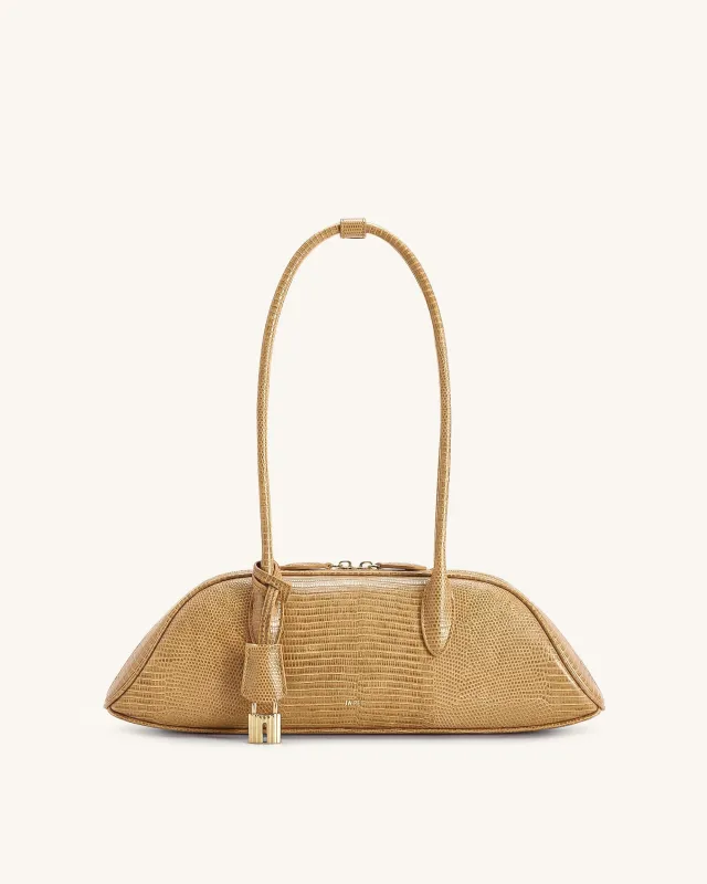 Zora Shoulder Bag - Light Brown Lizard Texture made by JW PEI