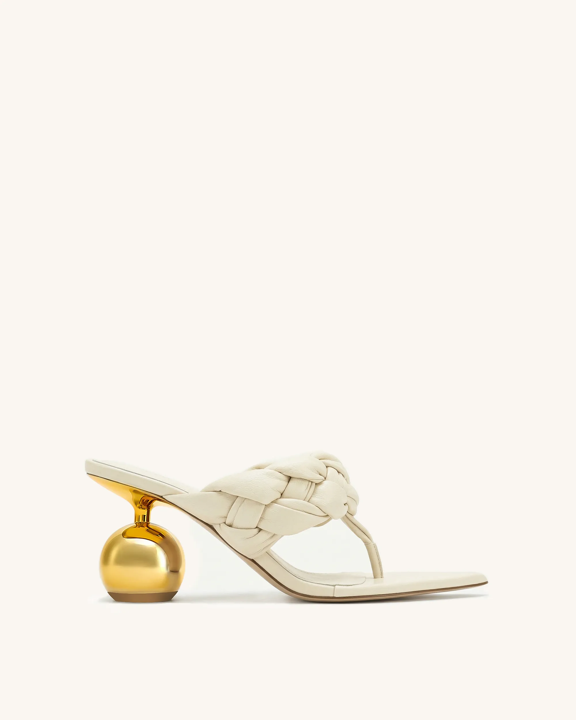 Ellie Braided Orb Heel Thong Mule Heels - Ivory sold by JW PEI