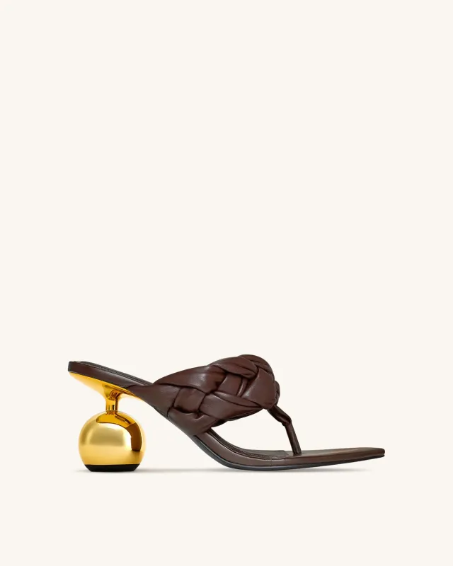 Ellie Braided Orb Heel Thong Mule Heels - Chocolate Brown made by JW PEI