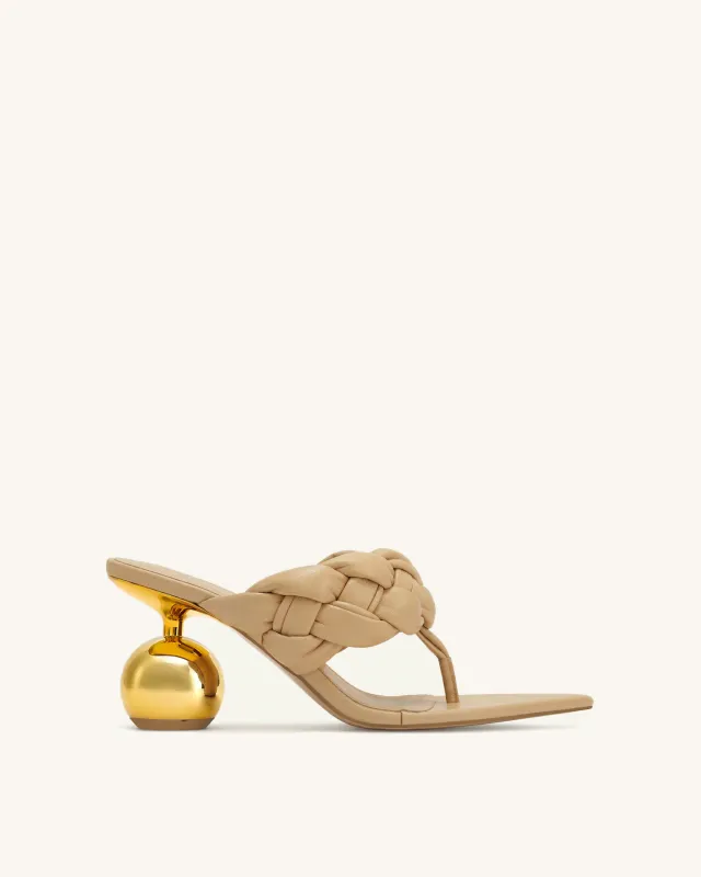 Ellie Braided Orb Heel Thong Mule Heels - Khaki made by JW PEI