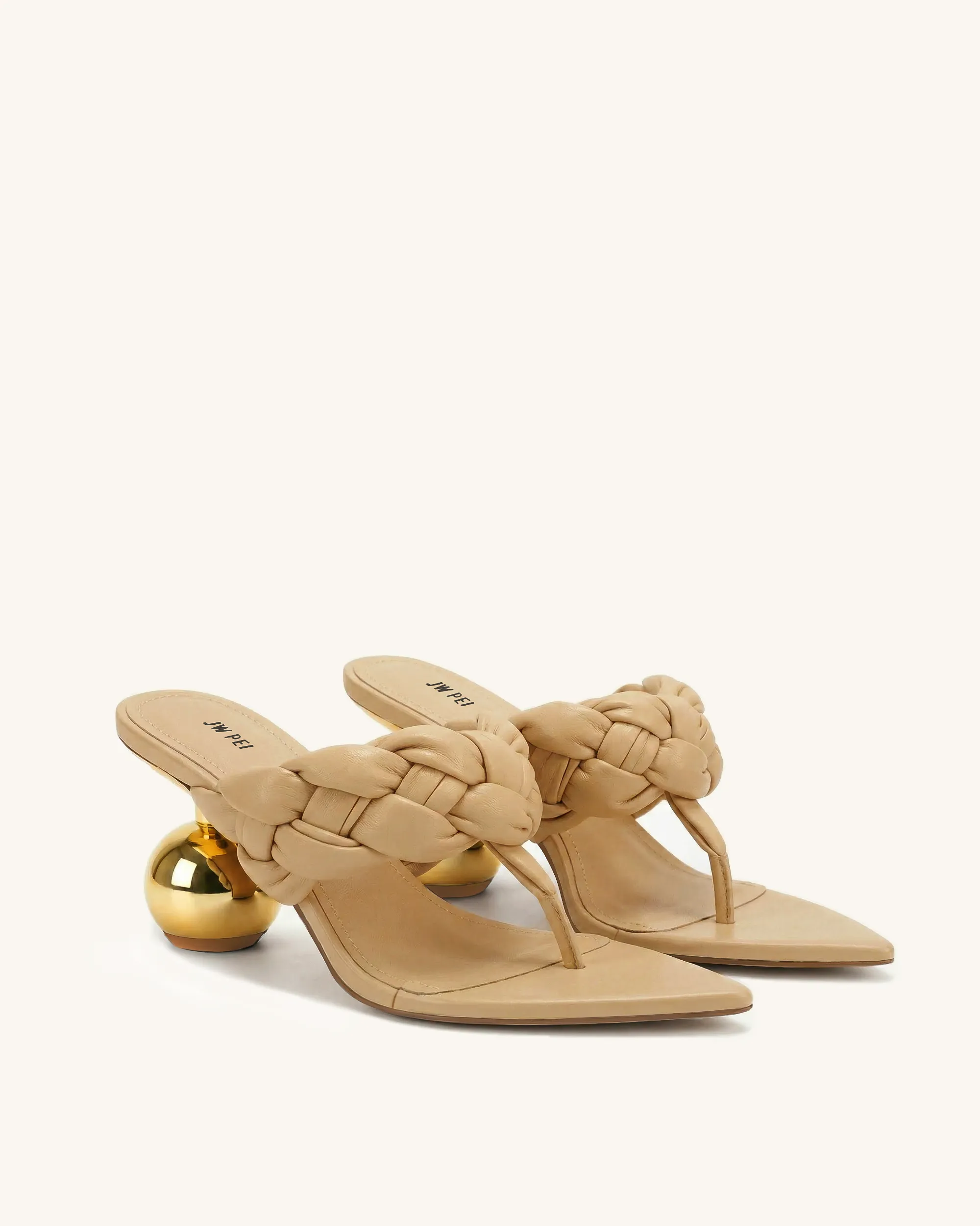 Ellie Braided Orb Heel Thong Mule Heels - Khaki sold by JW PEI product image thumbnail 2