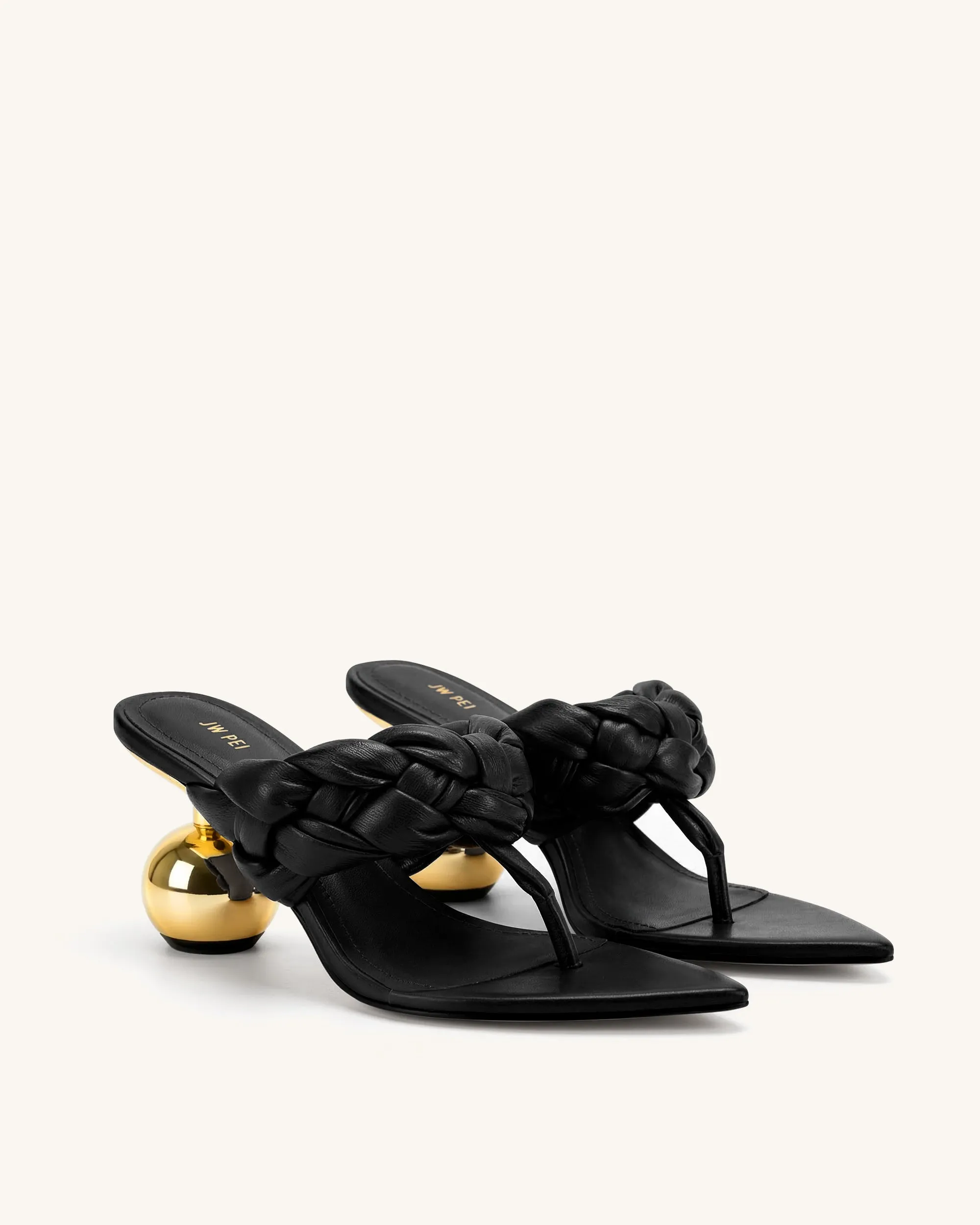 Ellie Braided Orb Heel Thong Mule Heels - Black sold by JW PEI product image thumbnail 2