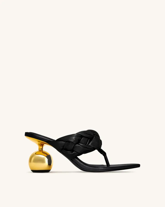 Ellie Braided Orb Heel Thong Mule Heels - Black made by JW PEI