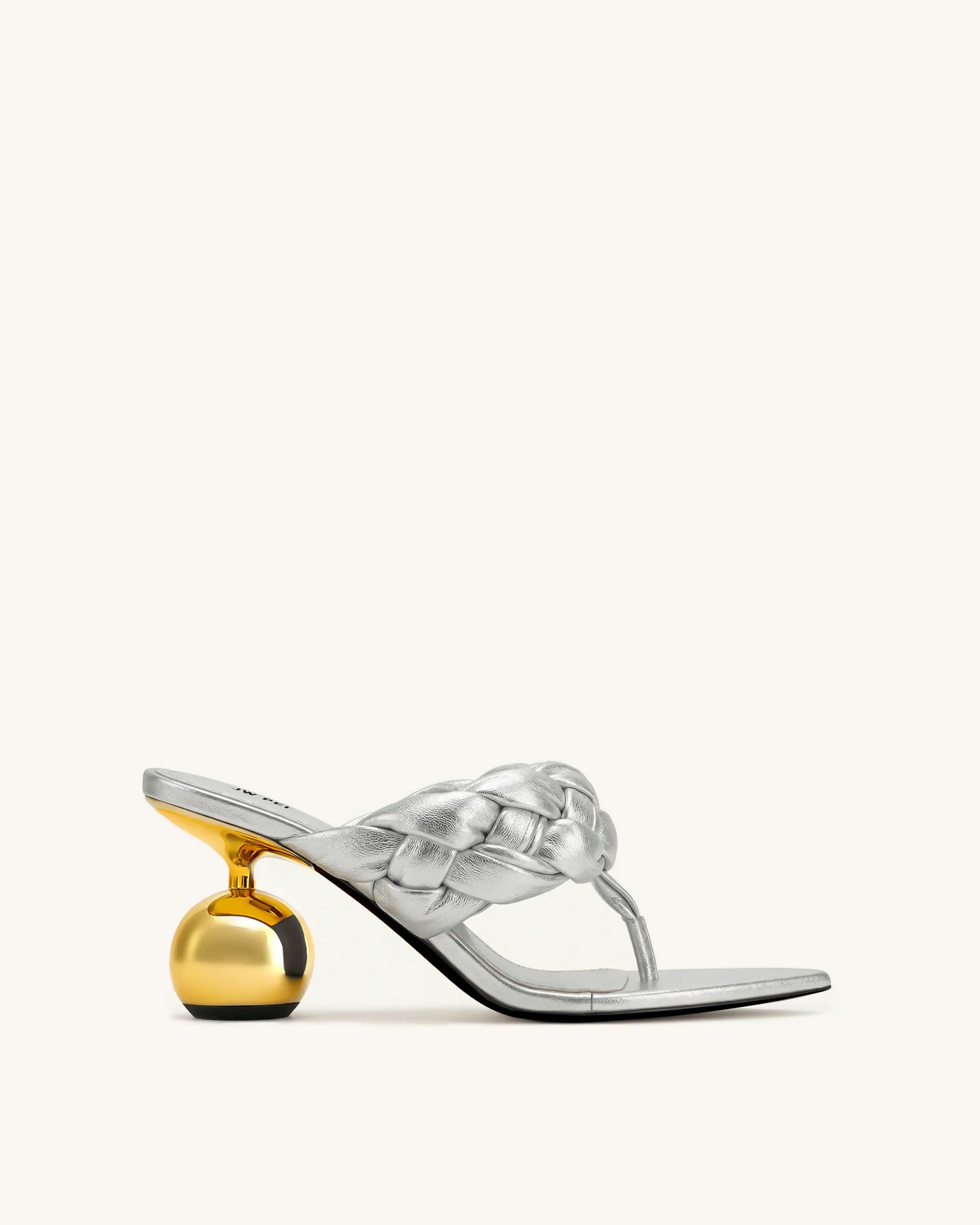 Ellie Braided Orb Heel Thong Mule Heels - Silver sold by JW PEI