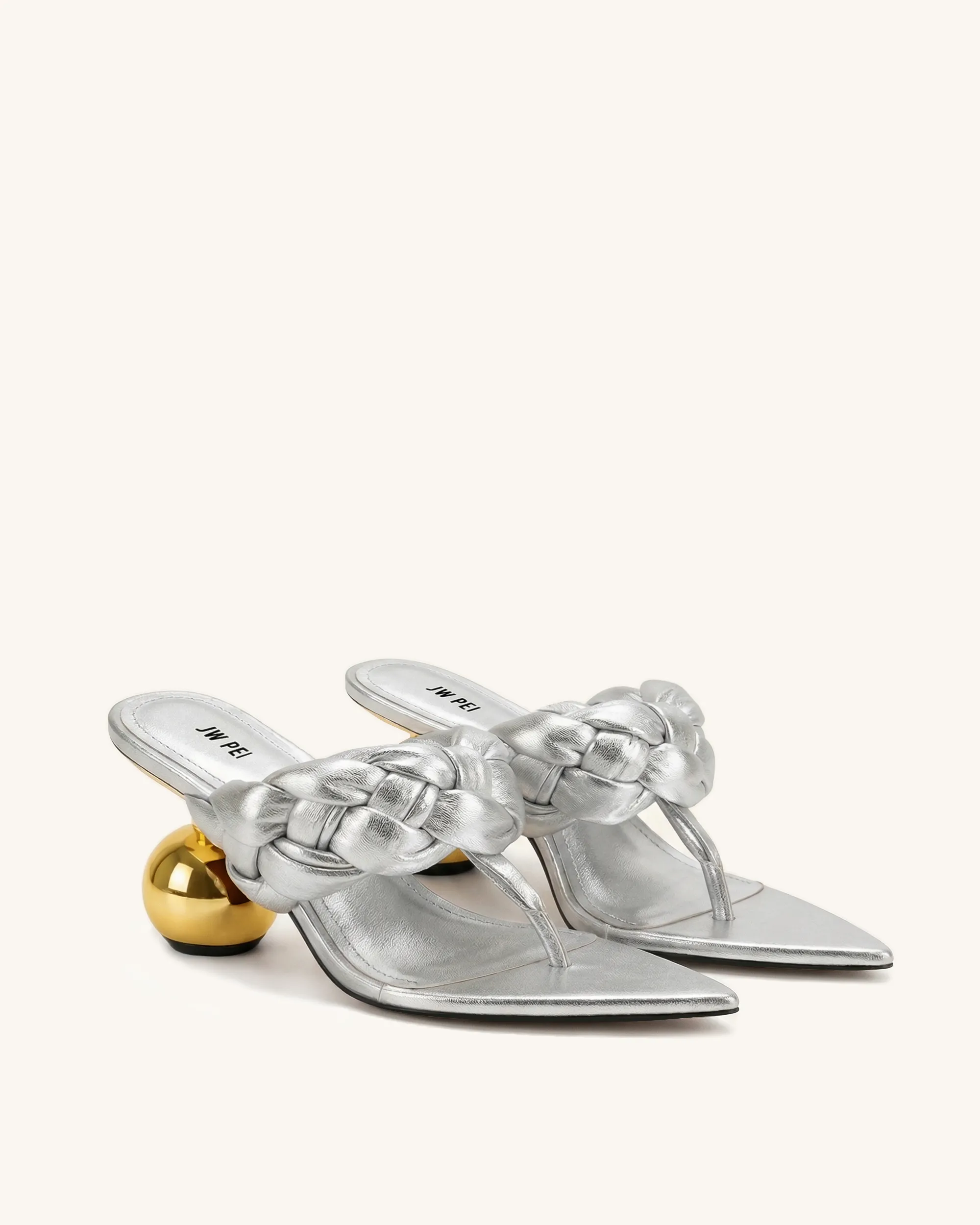 Ellie Braided Orb Heel Thong Mule Heels - Silver sold by JW PEI product image thumbnail 2
