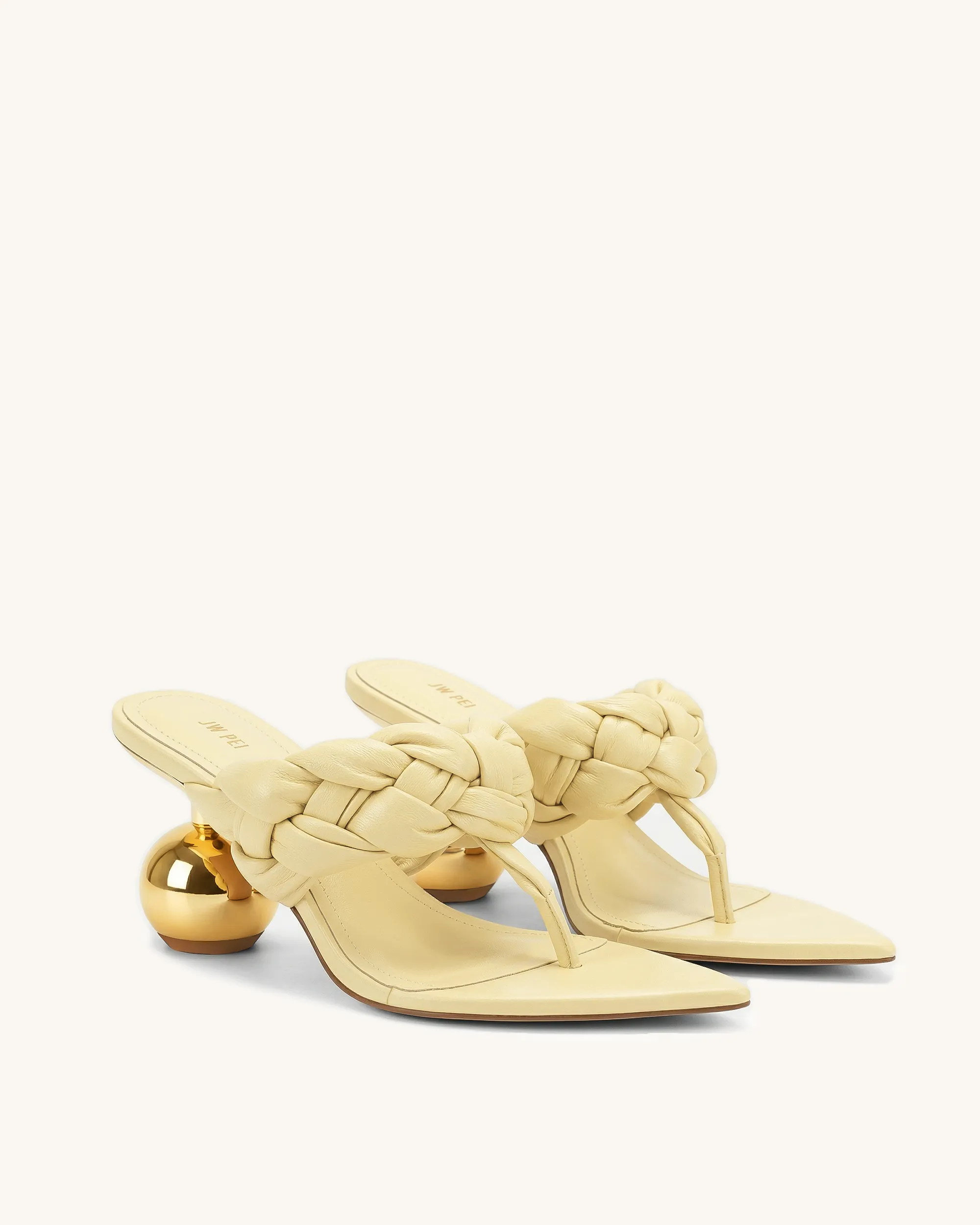 Ellie Braided Orb Heel Thong Mule Heels - Yellow sold by JW PEI product image thumbnail 2