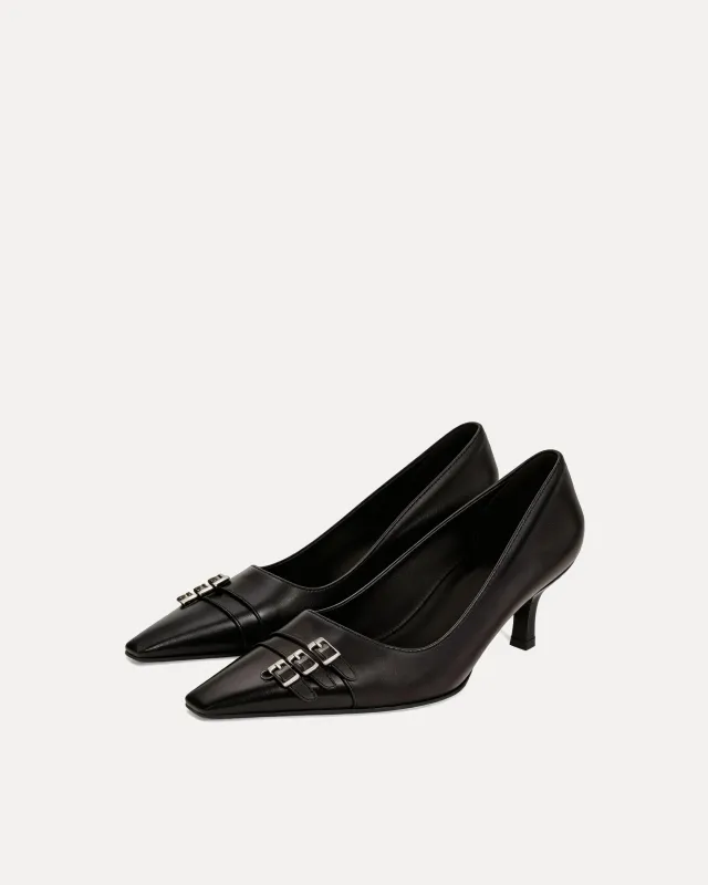 Lila Buckle Detail Pumps – Black made by JW PEI